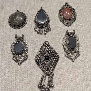 6 Silvertone Pendants